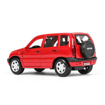 Машина металл LADA NIVA длина 12 см, двери, багаж, инерц, красный, кор. Технопарк в кор.2*36шт