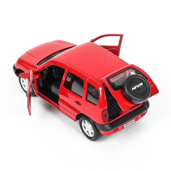 Машина металл LADA NIVA длина 12 см, двери, багаж, инерц, красный, кор. Технопарк в кор.2*36шт