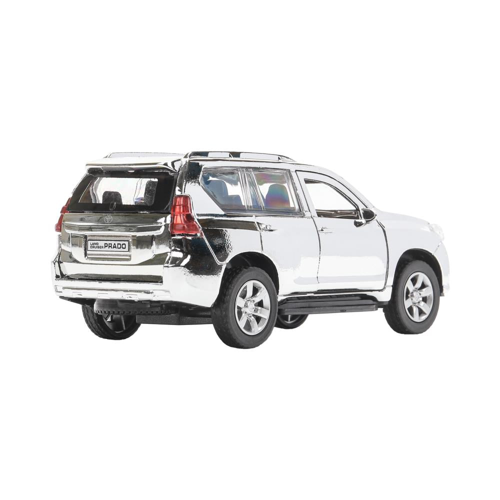 Машина металл TOYOTA PRADO ХРОМ 12 см, двери, багаж, инерц, серебрист, кор. Технопарк в кор.2*36шт