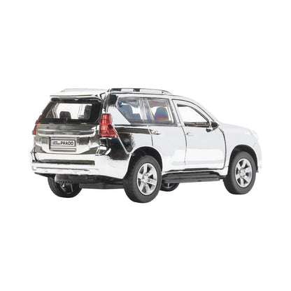 Машина металл TOYOTA PRADO ХРОМ 12 см, двери, багаж, инерц, серебрист, кор. Технопарк в кор.2*36шт