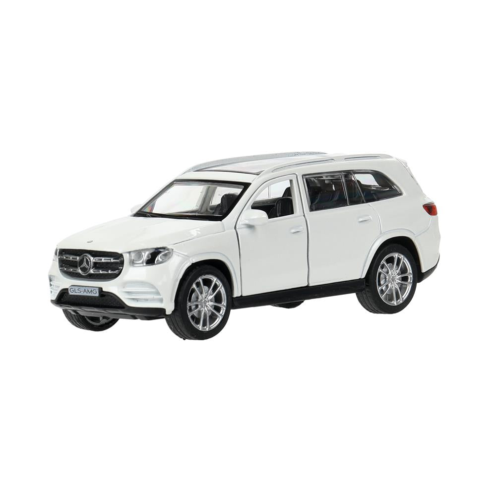 Машина металл MERCEDES-BENZ gls class amg 12см, дв,баг,ин,белый, кор. Технопарк в кор.2*36шт