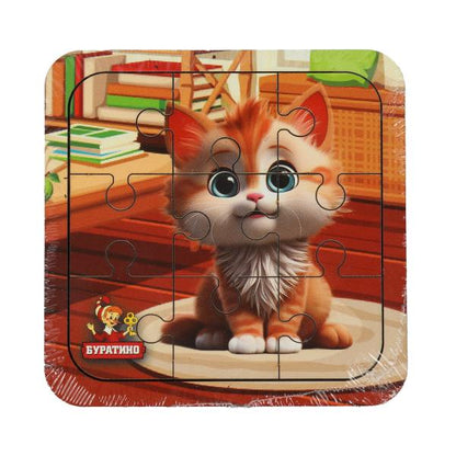 Игрушка деревянная пазл 10*10 см. терм. пакет Буратино в кор.125шт