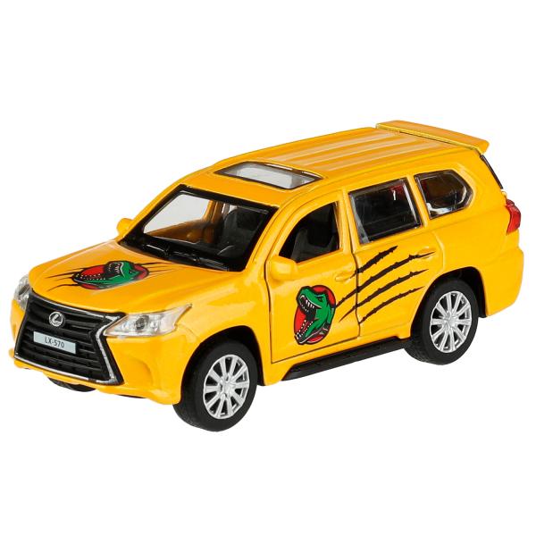 Машина металл LEXUS LX570 ДИНОЗАВРЫ 12 см, двери, багаж, инерц, желтый, кор. Технопарк в кор.2*36шт