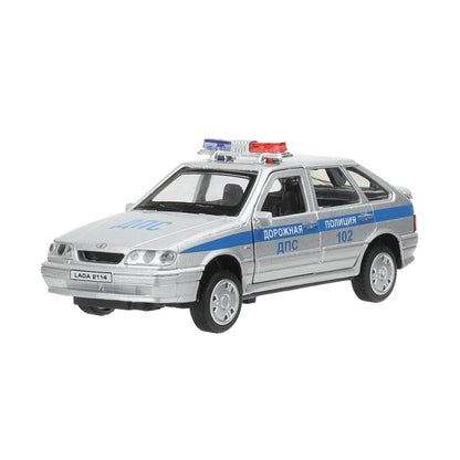 Машина металл свет-звук LADA-2114 "SAMARA" ПОЛИЦИЯ 12 см, двери, багаж, кор. Технопарк в кор.2*36шт