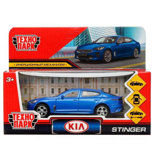 STINGER-12-BU336387 Машина металл KIA STINGER длина 12 см, двери, багаж., инерц, СИНИЙ, кор. Технопа