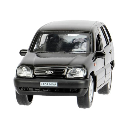 Машина металл LADA NIVA длина 12 см, двери, багаж, инерц, черный, кор. Технопарк в кор.2*36шт
