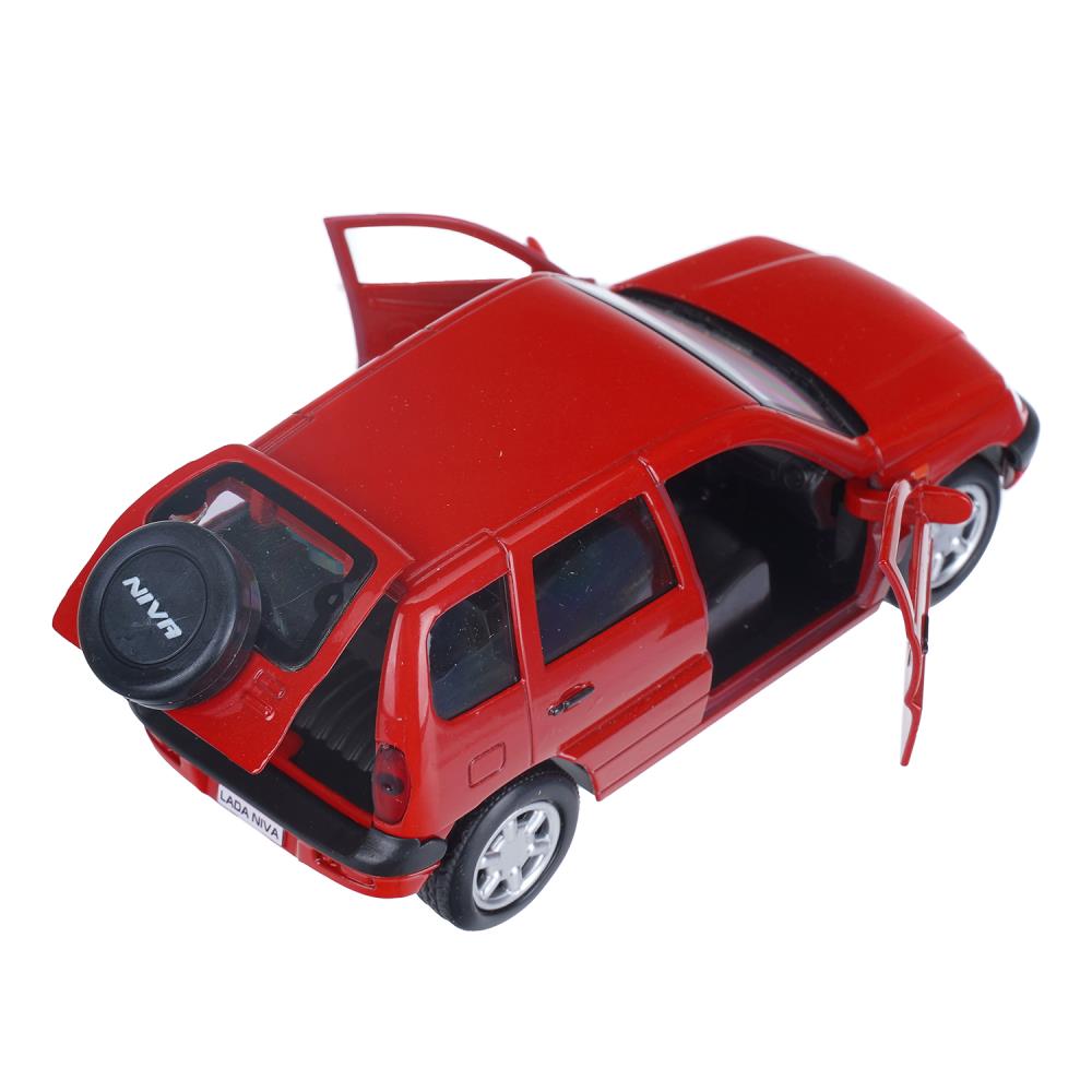 Машина металл LADA NIVA длина 12 см, двери, багаж, инерц, красный, кор. Технопарк в кор.2*36шт