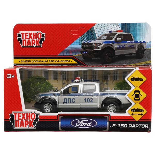 F150RAP-12POL-SR 326505 Машина металл FORD F150 RAPTOR ПОЛИЦИЯ 12 см, двери, багаж, ин, серебр, кор.