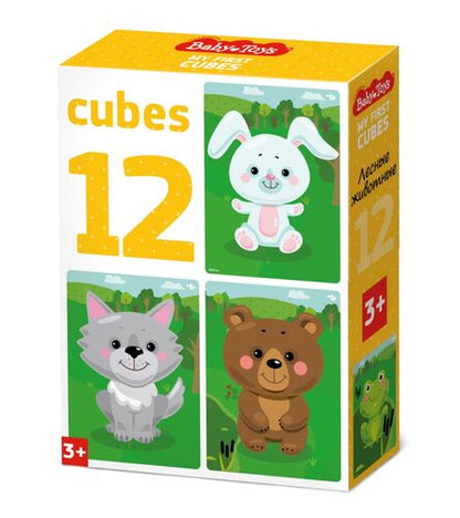 НАБОР ИЗ 12-И КУБИКОВ "ЛЕСНЫЕ ЖИВОТНЫЕ" (БЕЗ ОБКЛЕЙКИ) BABY TOYS в кор.20наб