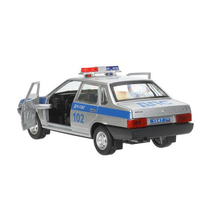 Машина металл свет-звук LADA ваз-21099 13cm,ПОЛИЦИЯ серебряный кор.технопарк Технопарк в кор.2*36шт