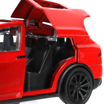 Машина металл tesla model x plaid 12 см, двери, красн, кор. Технопарк в кор.2*36шт