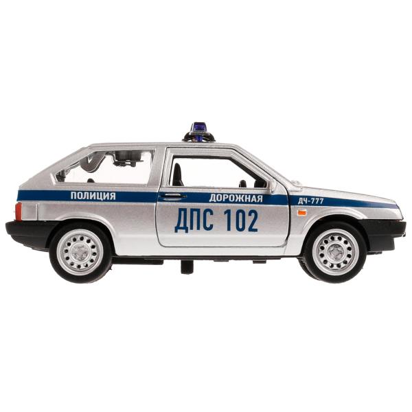 2108-12SLPOL-SR328308 Машина металл свет-звук LADA-2108 "СПУТНИК" ПОЛИЦИЯ 12 см, двери, кор. Технопа