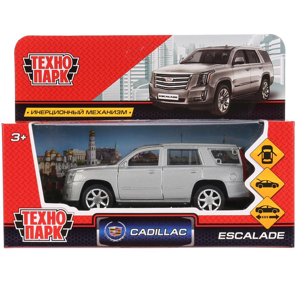 Машина металл CADILLAC ESCALADE 12 см, двери, багаж, инерц, серебрист, кор. Технопарк в кор.2*36шт