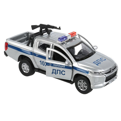 Машина металл MITSUBISHI L200 PICKUP ПОЛИЦИЯ 13 см, двери, багаж, кор. Технопарк в кор.2*36шт