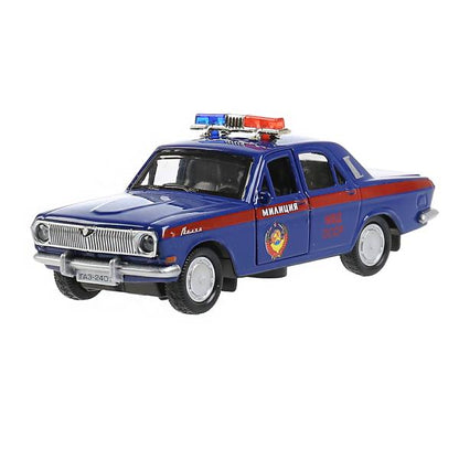 Машина металл "газ-2401 волга милиция" 12см, откр.двери, инерц., синий в кор. Технопарк в кор.2*36шт