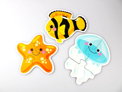Пазлы контурные "Обитатели моря" Baby Toys (5 карт. 14 дет)