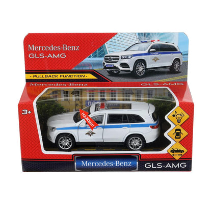 Машина металл свет-звук MERCEDES-BENZ gls class amg 12см,ПОЛИЦИЯ белый, кор. Технопарк в кор.2*36шт