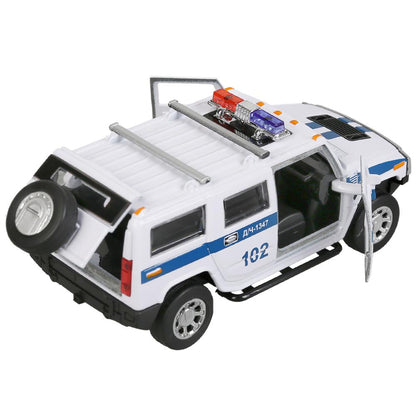 Машина металл свет-звук HUMMER "hummer h2 полиция" 12см, инерц., белый в кор. Технопарк в кор.2*36шт