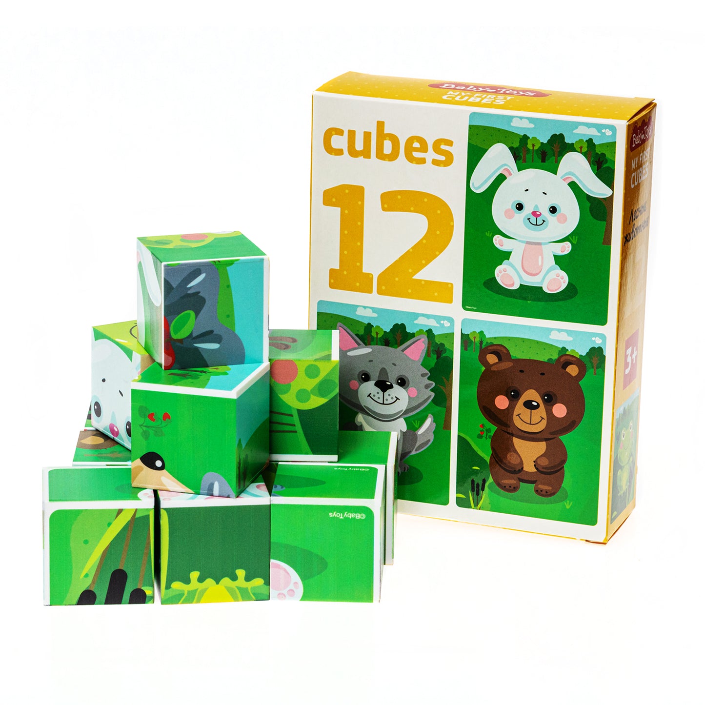 НАБОР ИЗ 12-И КУБИКОВ "ЛЕСНЫЕ ЖИВОТНЫЕ" (БЕЗ ОБКЛЕЙКИ) BABY TOYS в кор.20наб