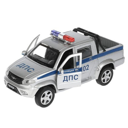 Машина металл "УАЗ" "uaz pickup полиция" длина 12 см, откр двер, багаж, инерц, с овчаркой, в кор. ТМ