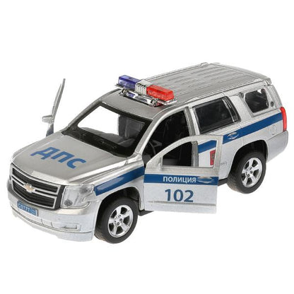 TAHOE-P 280922 Машина металл CHEVROLET TAHOE ПОЛИЦИЯ длина 12 см, двери, багаж, инерц, кор. Технопар