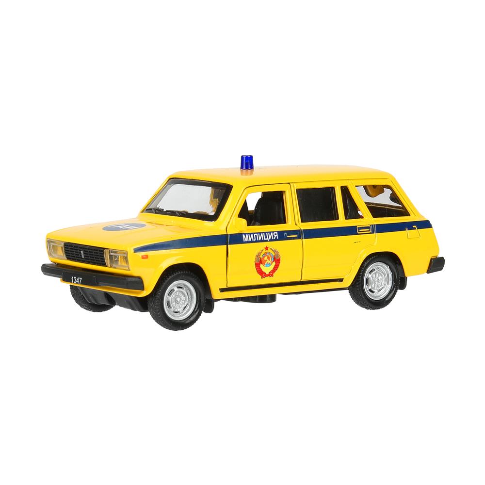 Машина металл свет-звук ВАЗ-2104 ЖИГУЛИ МИЛИЦИЯ 12 см,двери,желтый, кор. Технопарк в кор.2*36шт