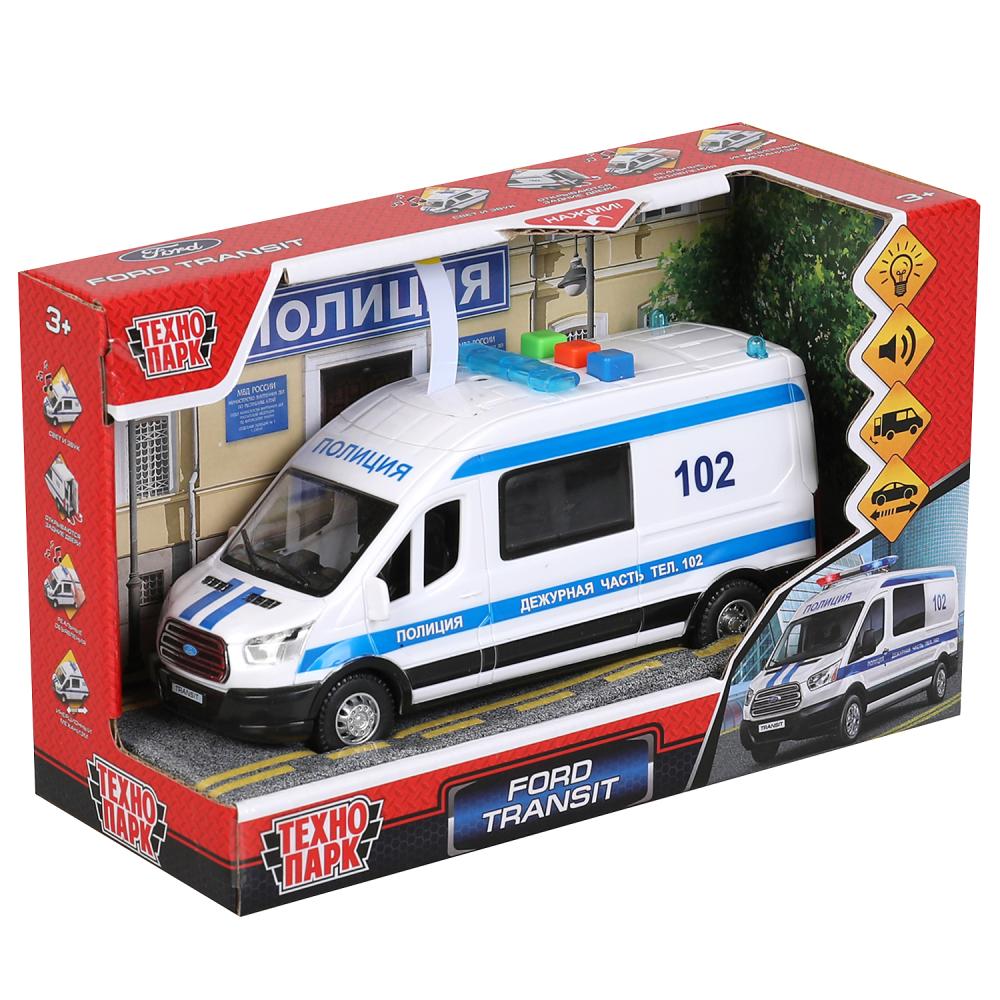 TRANSITVAN-16PLPOL-WH Машина пластик свет-звук FORD TRANSIT ПОЛИЦИЯ 16 см, двери, 3 кнопки, кор. Тех