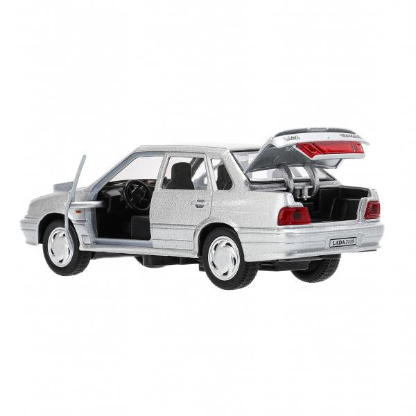 Машина металл ваз-2115 "самара" длина 12 см,двери,серебристо-серый,кор. Технопарк в кор.2*36шт