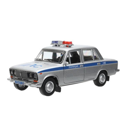 Машина металл свет-звук LADA ВАЗ-2106 13 cm,ПОЛИЦИЯ серебряный кор.технопарк Технопарк в кор.2*36шт