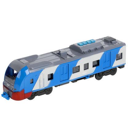 ELTRAINLAST-30PL-BUGY Модель пластик свет-звук СКОРОСТНОЙ ПОЕЗД 32,5 см, двери, 4 кноп, син, кор. Те