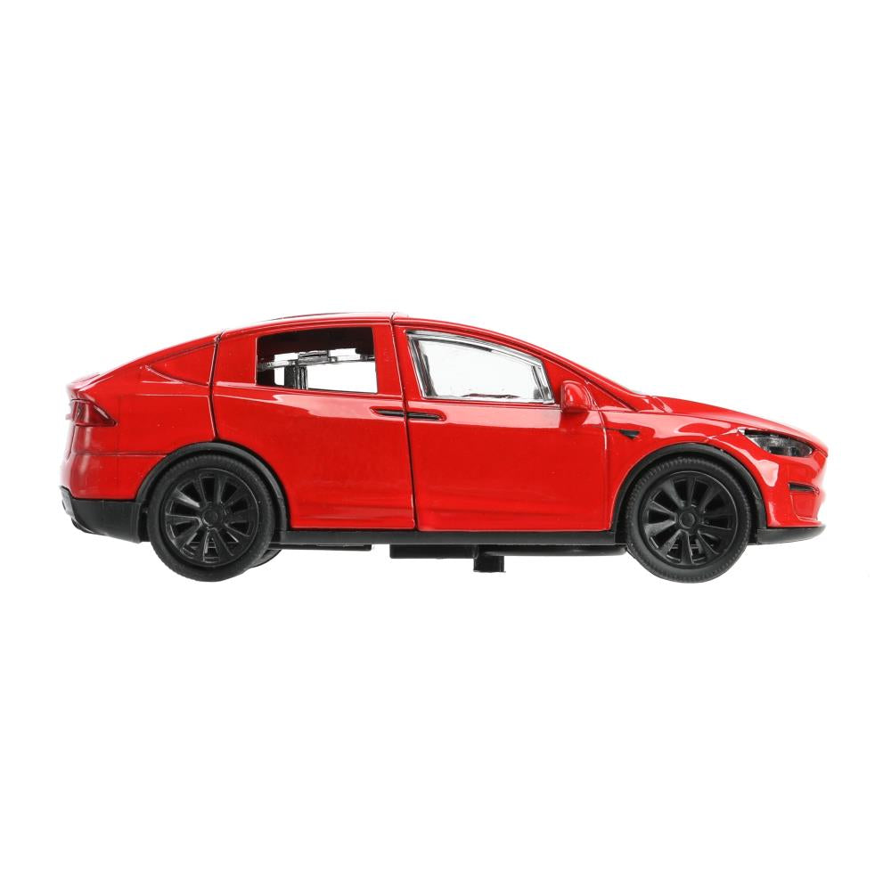 Машина металл tesla model x plaid 12 см, двери, красн, кор. Технопарк в кор.2*36шт