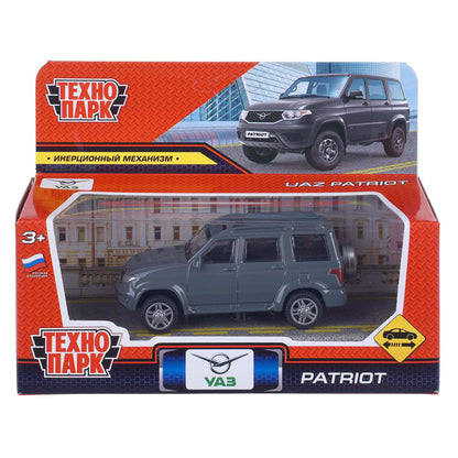 Машина металл UAZ patriot 10,5 см, инерция, черный, кор. Технопарк в кор.2*36шт