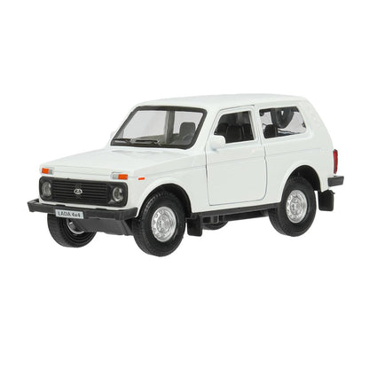 Машина металл LADA 4x4 длина 12 см, двери, багаж, инерц, белый, кор. Технопарк в кор.2*36шт