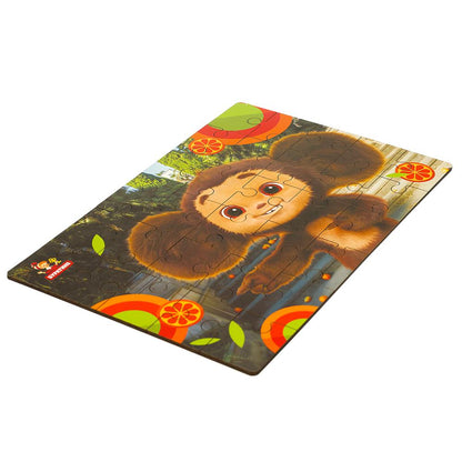 Игрушка деревянная пазл 28*19.5 см. Чебурашка терм. пакет Буратино в кор.20шт