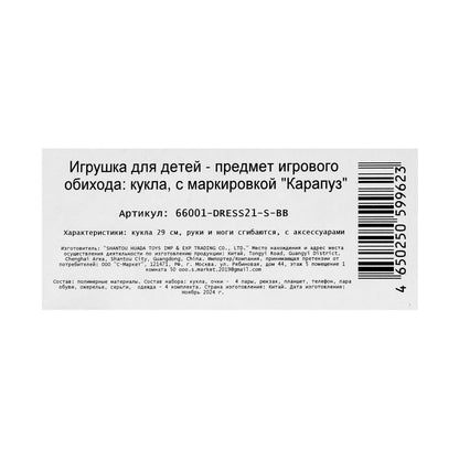 Кукла София 29 см, руки и ноги сгиб, 4 комплекта одежды, акс, кор КАРАПУЗ в кор.18шт
