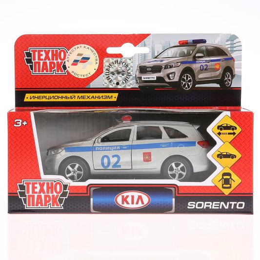 ТМ ТЕХНОПАРК. МАШИНА МЕТАЛЛ. KIA SORENTO PRIME ПОЛИЦИЯ 12СМ, ОТКРЫВ. ДВЕРИ, ИНЕРЦ В КОР в кор.2*24шт