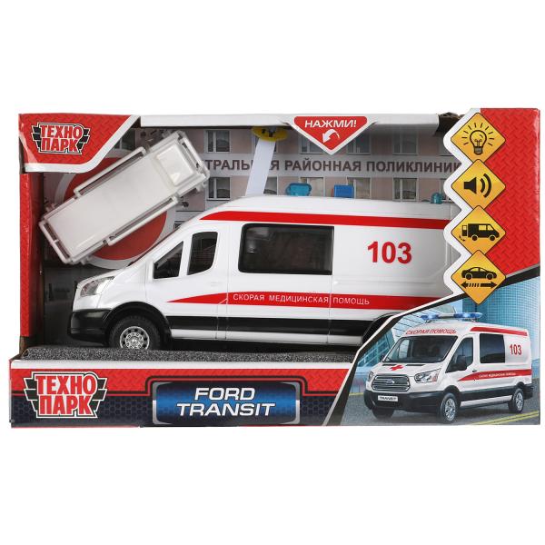 Машина пластик свет-звук FORD TRANSIT СКОРАЯ 16 см, двери, 3 кнопки, кор. Технопарк в кор.2*36шт