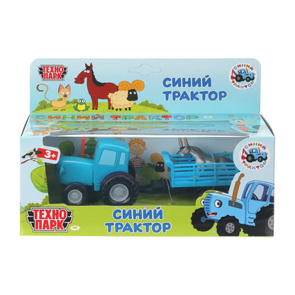 Машина металл СИНИЙ ТРАКТОР с телегой 7,5 см, синий, кор. Технопарк в кор.2*36шт