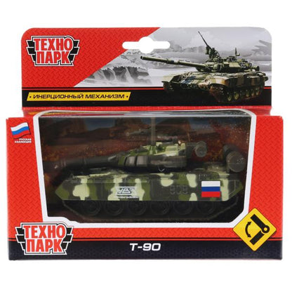 Машина металл Танк T-90 12см, инерц. механизм., подвиж. детали в русс. кор. Технопарк в кор.2*24шт
