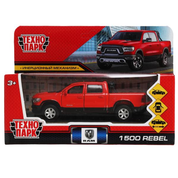 Машина металл DODGE RAM 1500 REBEL 13 см, двери, багаж, инер, красный, кор. Технопарк в кор.2*36шт