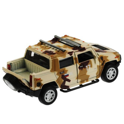 Технопарк. Модель "Hummer H2 Пикап Камуфляж" 12 см,мет,двер,ба,инер,песочный арт.HUM2PICKUP-12MIL-BN