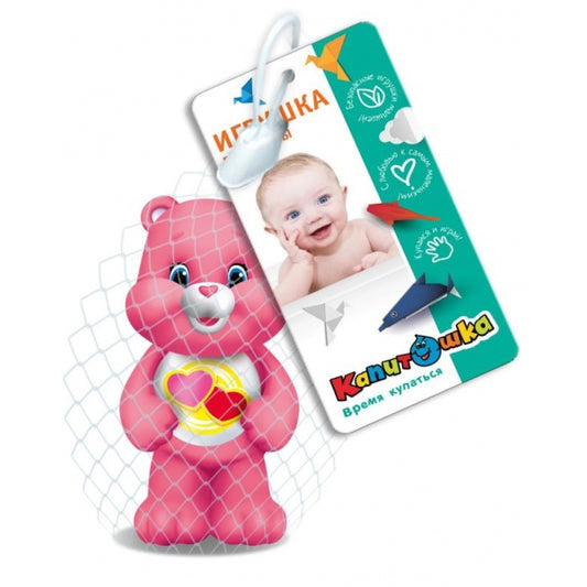 Игрушка для ванны заботливый мишка 10 см, в сетке, КАПИТОШКА в кор.240шт