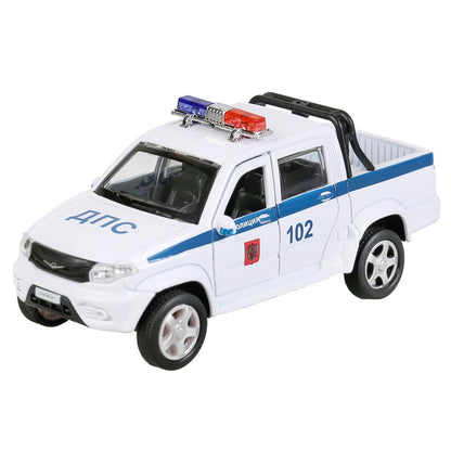 Машина металл "uaz pickup полиция" 12см, открыв. двери, инерц, белый в кор. Технопарк в кор.2*36шт