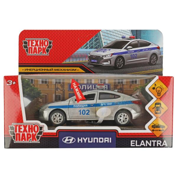 Машина металл свет-звук HYUNDAI ELANTRA ПОЛИЦИЯ 12 см, двер, багаж, ин, кор. Технопарк в кор.2*36шт