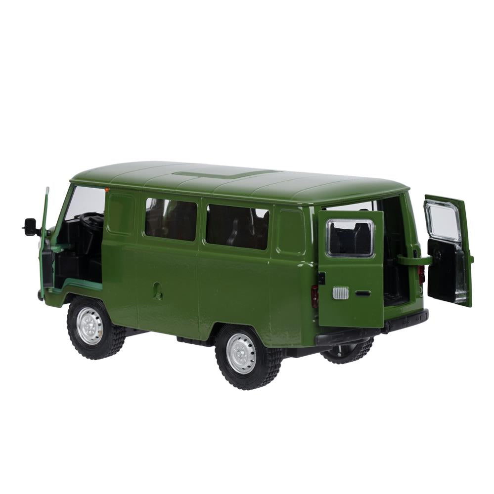 Машина металл свет-звук UAZ УАЗ 452, 18,5 см, св-зв, дв люк, баг, ин, зелен Технопарк в кор.2*18шт