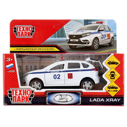 XRAY-12POL-WH 297507 Машина металл LADA XRAY ПОЛИЦИЯ длина 12 см, двери, багаж, инерц, белый, кор Те