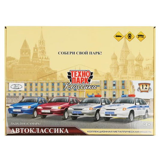 Машина металл LADA-2114 АВТОКЛАССИКА 12см, двер, баг, инерц, ассорт,дисп. Технопарк уп-12шт в кор6уп
