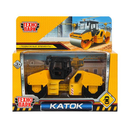 Модель металл каток "раскат" rv12dd 13см,двер,желт-черн,кор. Технопарк в кор.2*36шт