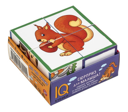 Игра настольная. IQ кубики. 4 кубика в поддончике. Кто что любит. 2+