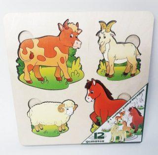 Больше-меньше "Домашние животные" арт.7914 развивающая доска (дерево) /18,5*18,5 см./29